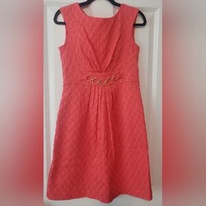 Studio I Coral Sleeveless Dress With Gold Ring Waist Detail